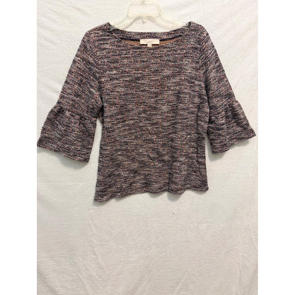LOFT Women Multi Color Space Dye Knit Bell Sleeve Boatneck Top Large